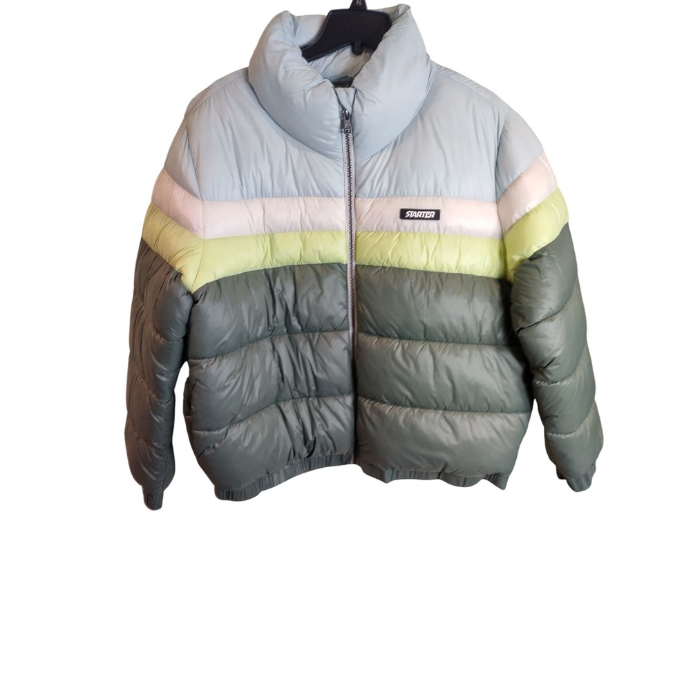 Starter Black Label Women Duck Green Colorblock Puffer Jacket XL SW4J8034 NWT